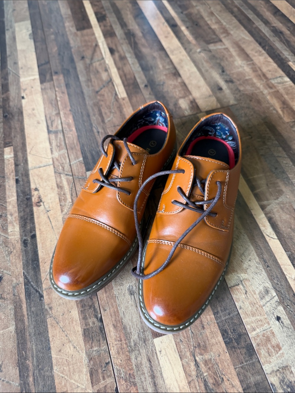 Kids Tan Leather Lace-Up Dress Shoes